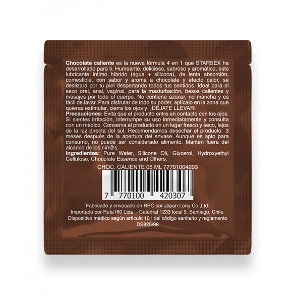 Lubricante | Chocolate | Efecto Calor | 5ml | Base Hibrida | Sachet